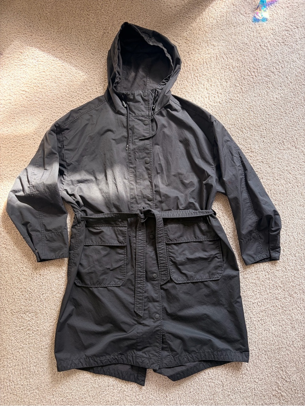 GAP Black Oversized Hooded Parka Coat with Belt